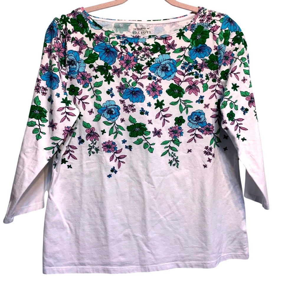 Talbots Floral Border Print Tee LP Cottagecore Garden Party Spring Classic Chic